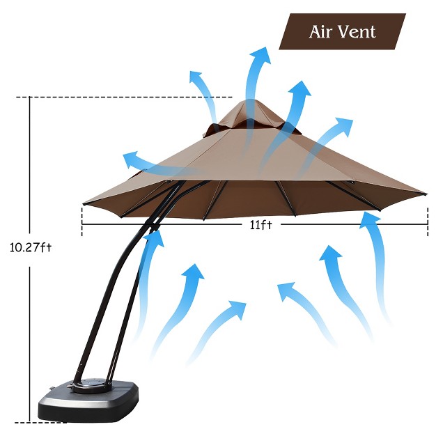 Costway 11ft Outdoor Cantilever Offset Hanging Umbrella W Base Wheel