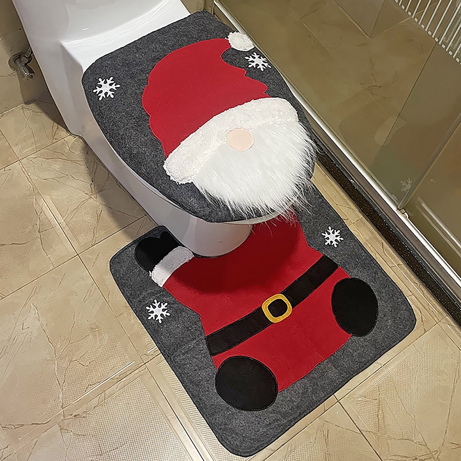 WANYNG SantaClaus Christmas Bucket Seat Cover And Carpet Set Red Christmas Ornaments Bathroom，One Size