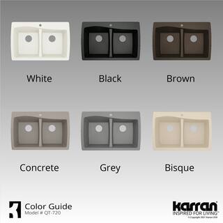 Karran QT-720 QuartzGranite 34 in. Double Bowl 5050 Top Mount Drop-In Kitchen Sink in Brown with Bottom Grid and Strainer QT-720-BR-PK1