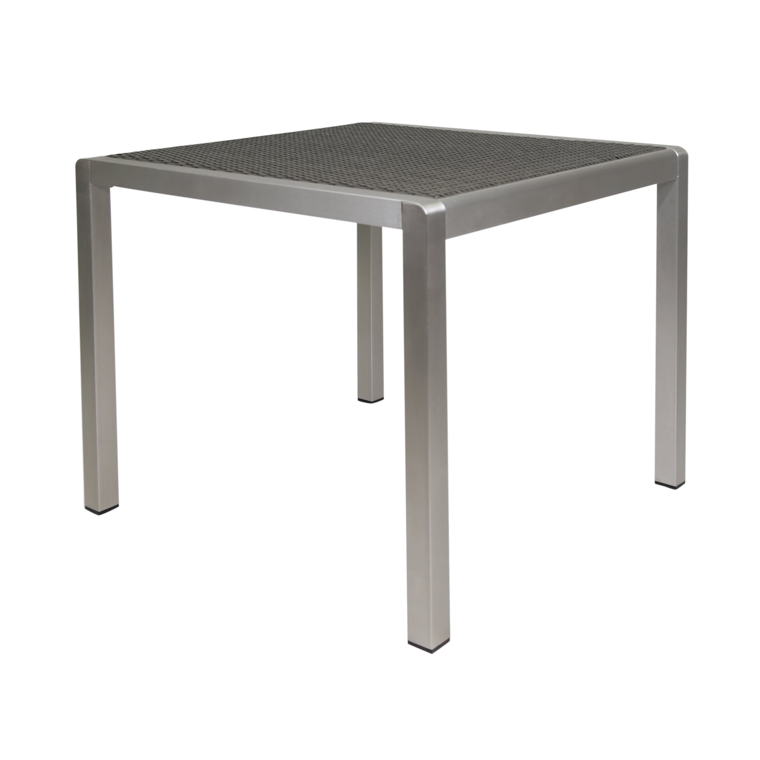 Louie Coral Outdoor Dining Table - Anodized Aluminum - Wicker Table Top - Square - Silver and Gray - 35-inch