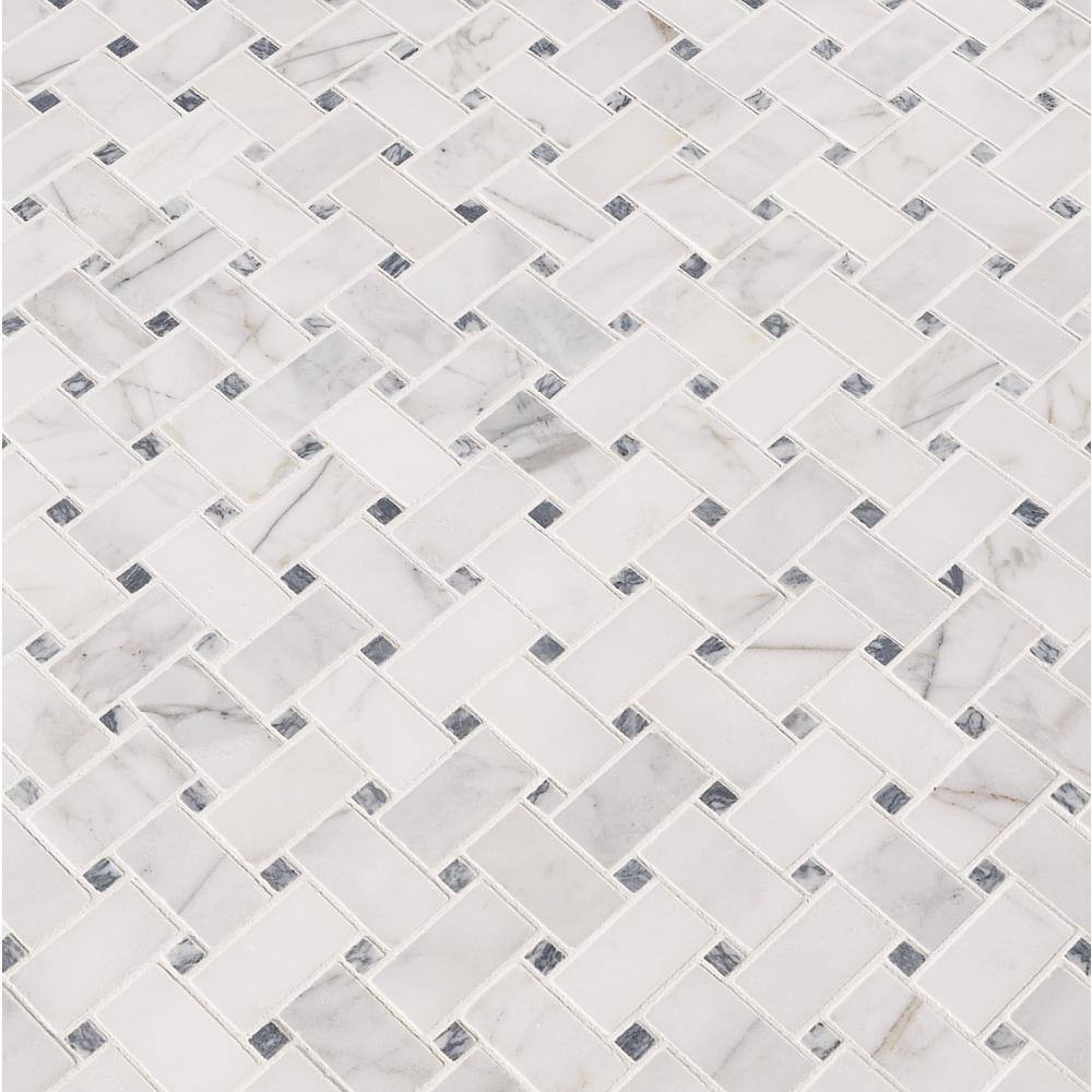 MSI Calacatta Cressa Basket Weave 11.38 in. x 12.38 in. Honed Marble Look Floor and Wall Tile (10 sq. ft.Case) CALCRE-BWH