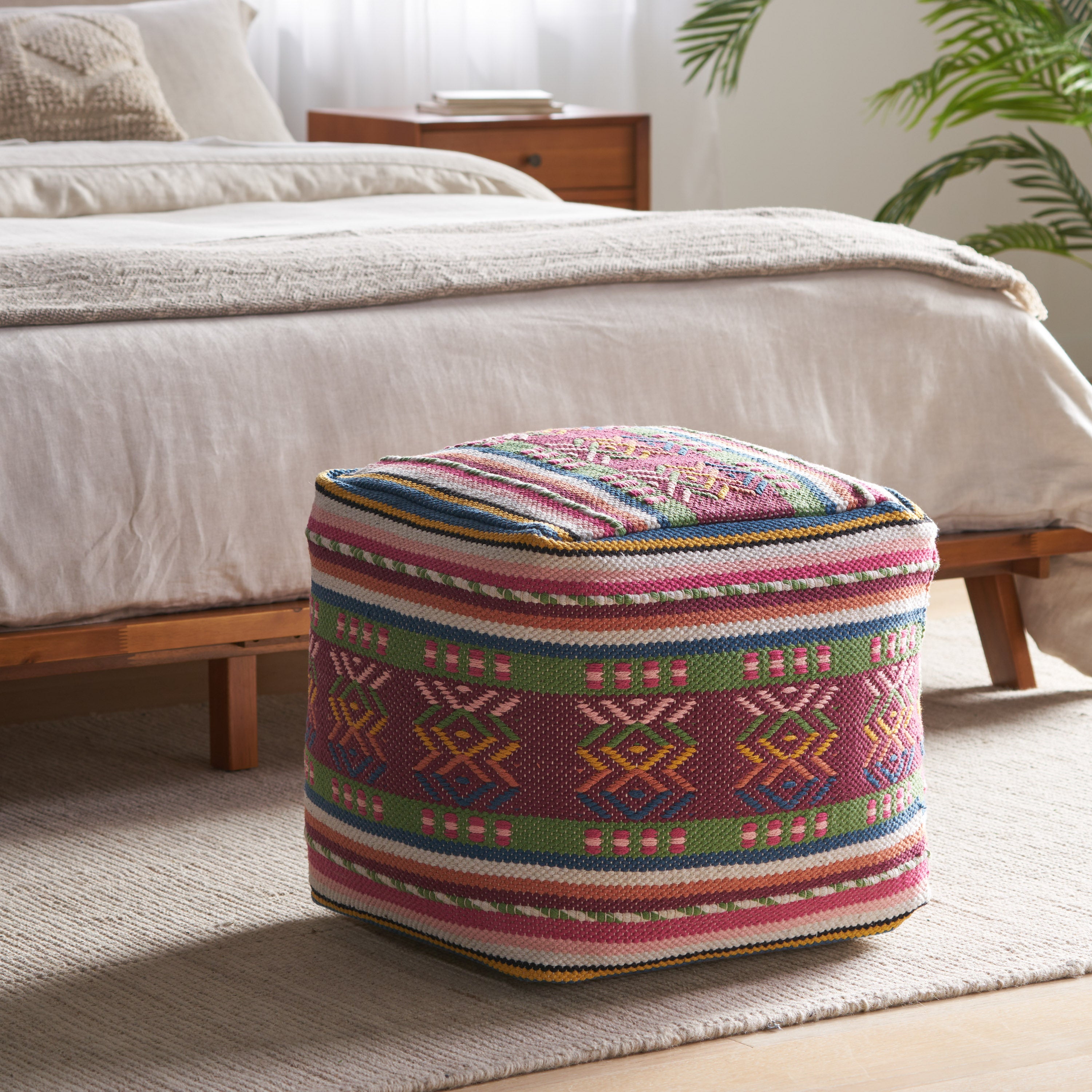 Hilliard Boho Handcrafted Peruvian Print Cube Pouf