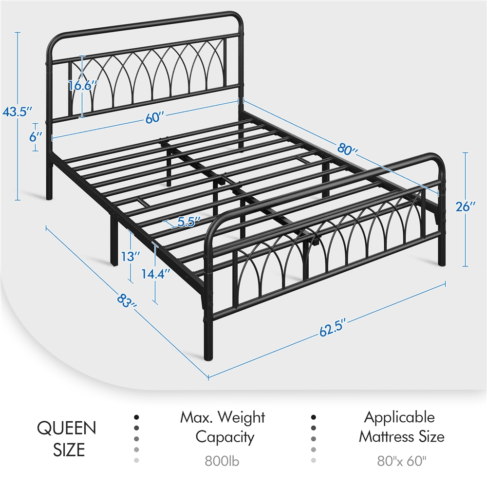 Yaheetech Metal Platform Bed with Headboard and Footboard, Queen Size, Black