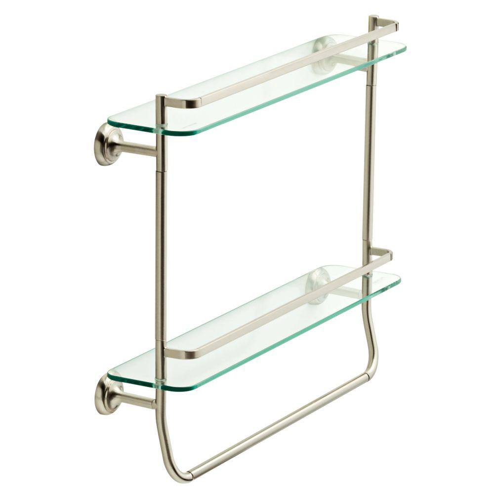 Delta 20 in. W Double Glass Shelf with Towel Bar in Brushed Nickel FSS07-BN