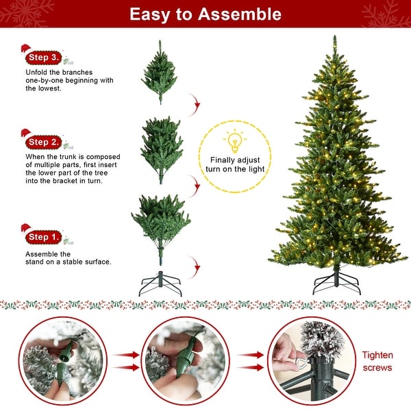 Glitzhome 7.5ft PreLit Green Slim Fir Christmas Tree with 400 LED Lights