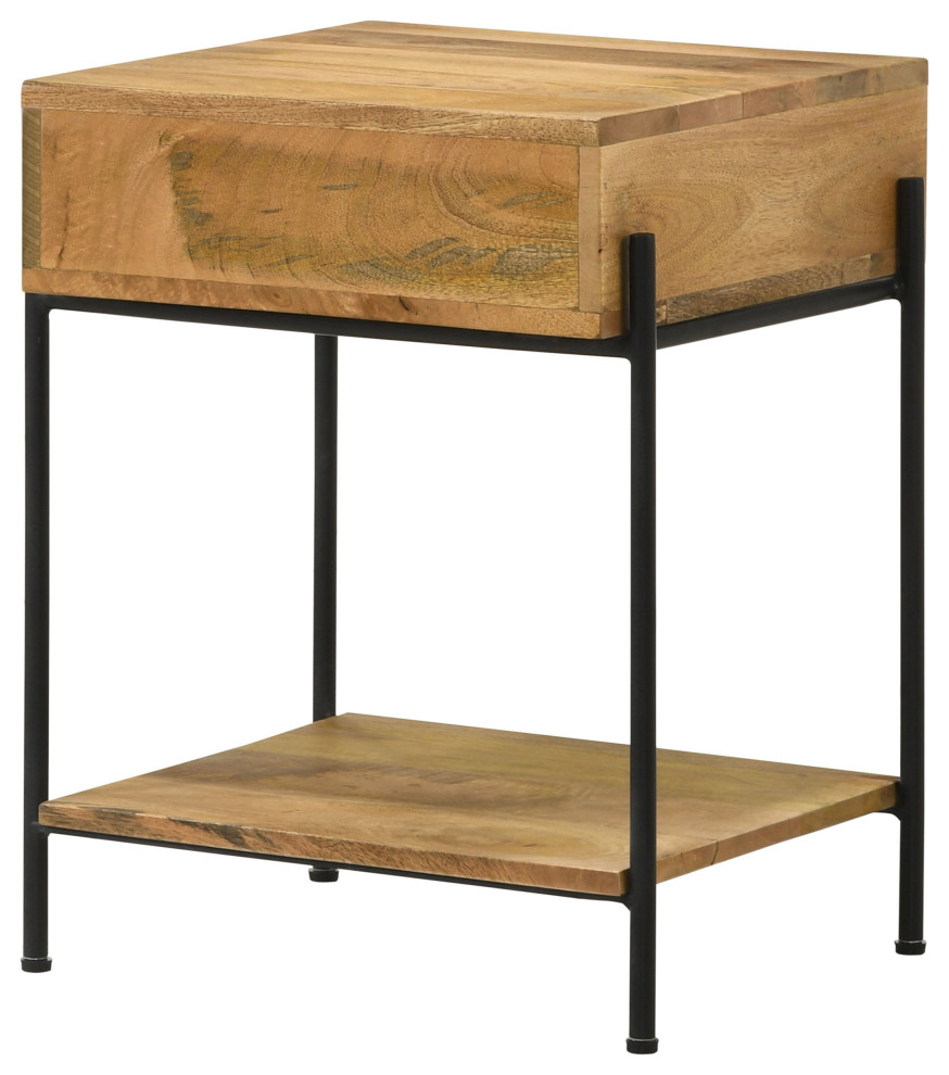 Declan 1 drawer Accent Table With Open Shelf Natural Mango and Black   Modern   Side Tables And End Tables   by Modon  Houzz