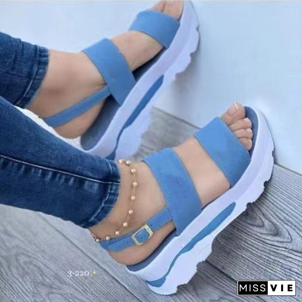 Women Summer Platform Sandals Buckle Strap Open Toe Thick Bottom Punk Ladies Casual Flats Beach Shoes Sandalias De Mujer