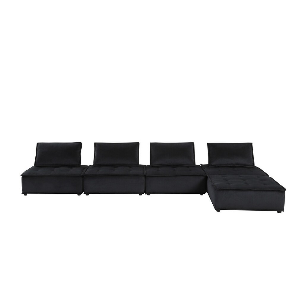 Alaya 120 Inch Tufted 5 Piece Sectional Sofa  Back Cushions  Black Velvet