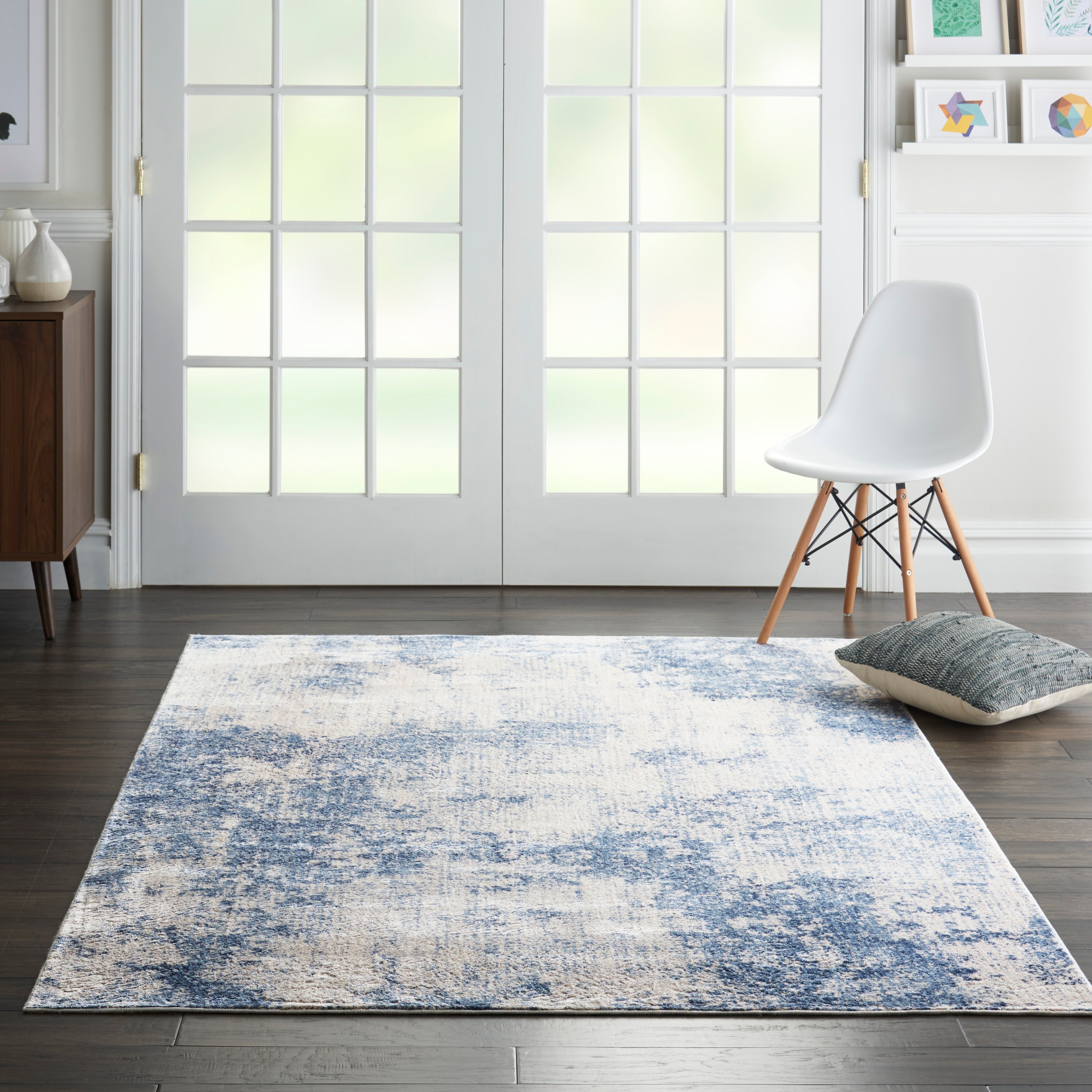 Silky Textures Ivory/Blue Rug