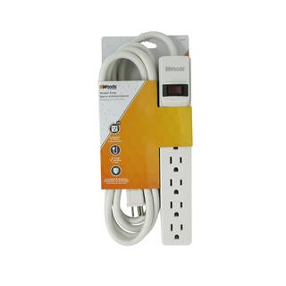 Woods 6-Outlet Power Strip with Sliding Safety Covers and Circuit Breaker 8 ft. Power Cord - White 41436