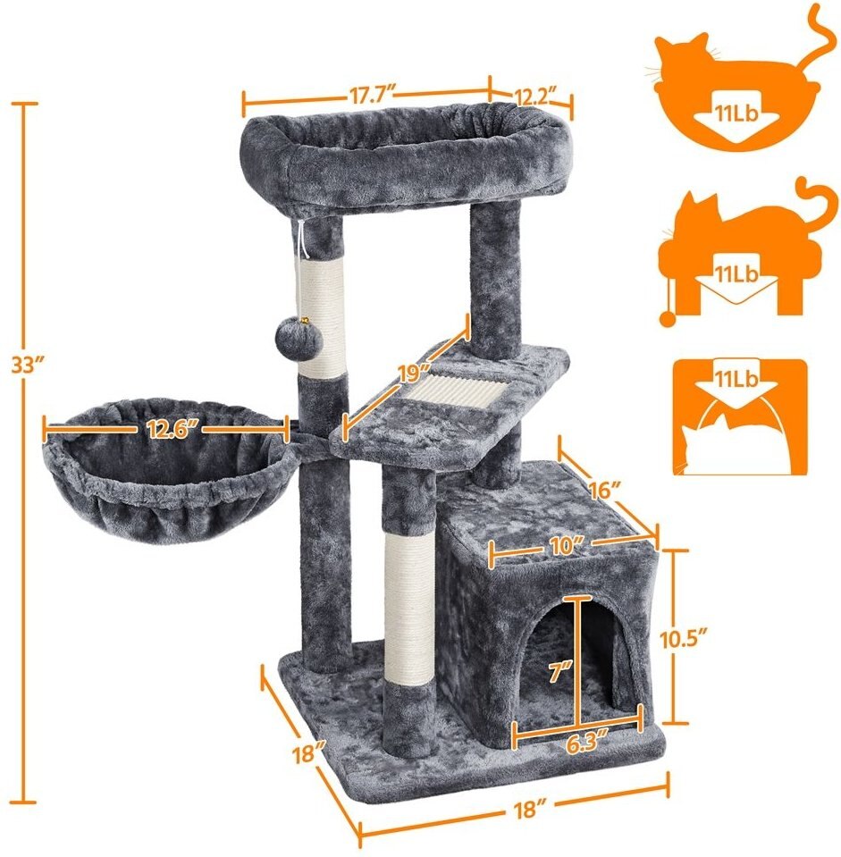 Yaheetech 33-in Plush Cover Cat Tree