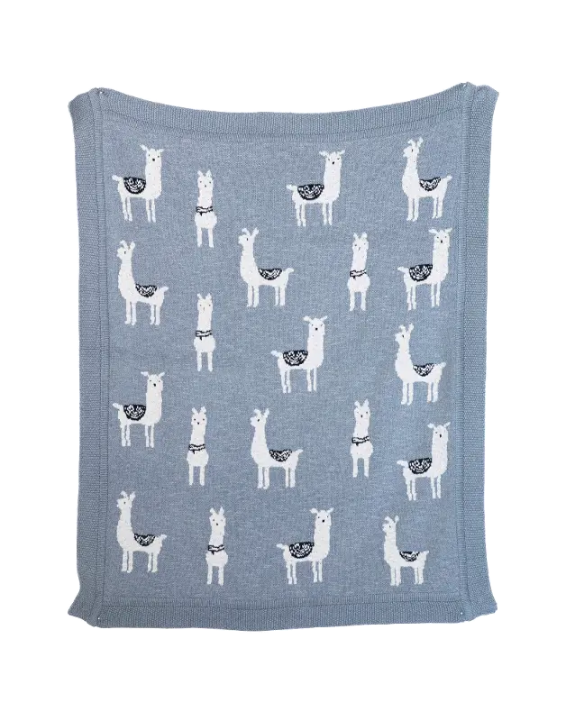 Gray Cotton Knit Llama Throw Blanket