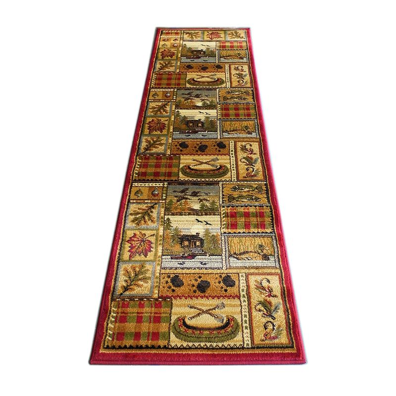 Masada Rugs Masada Beige 2x7 Area Rug with Multicolor Wildlife And Cabin Scene