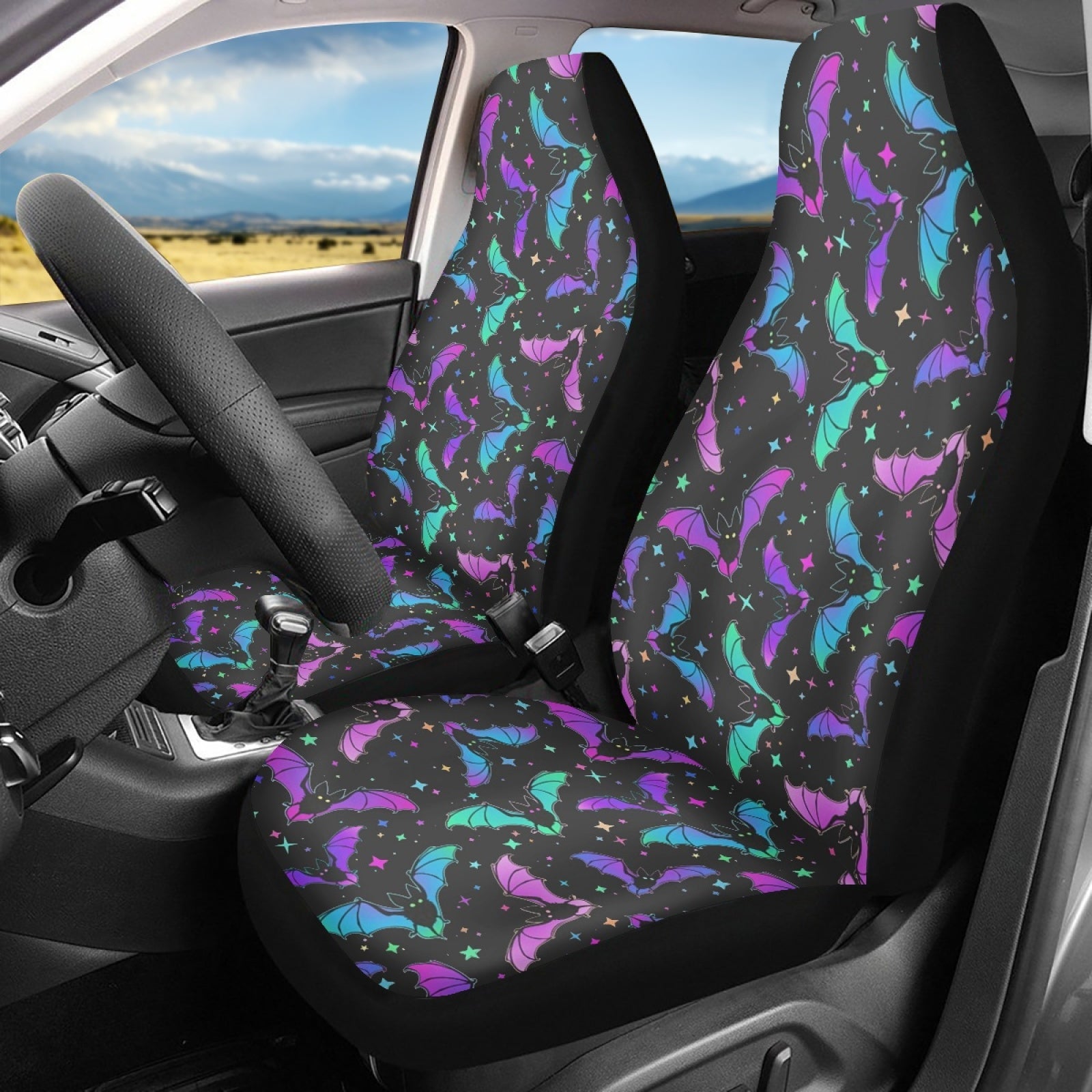 Xoenoiee Halloween Car Decoration Automotive Seat Covers Front Seats Only 2 Pack， Bat Pattern Universal Car Seat Cushion Cover Auto Interior Accessories