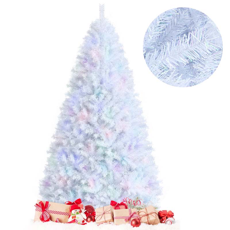 6/7/8FT White Iridescent Hinged Artificial Christmas Tree with 792/1156/1636 Branch Tips & Metal Stand