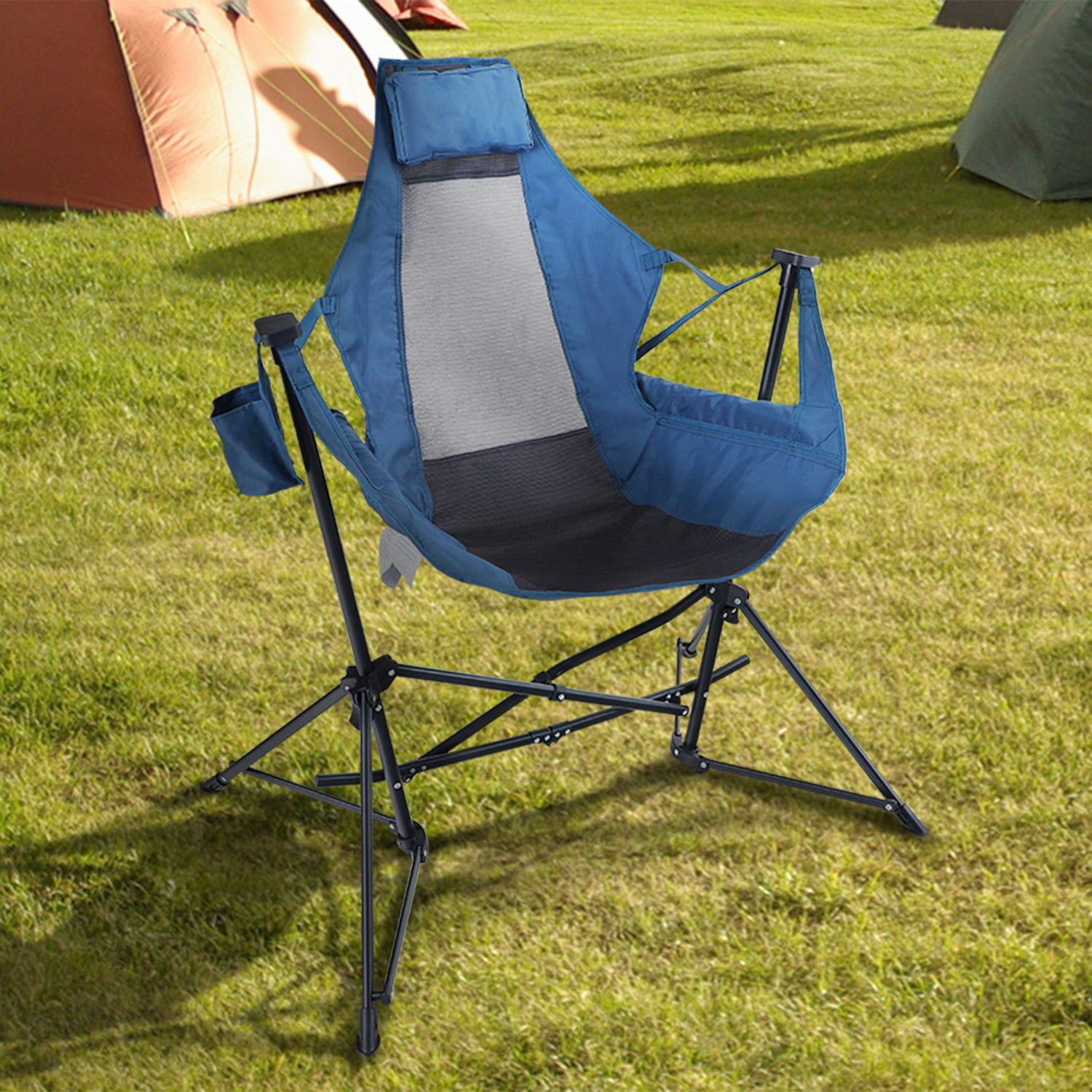 Alpha Camp Hammock Camping Chair Folding Rocking Chair with Headrest & Cup Holder, Supports up to 300Lbs