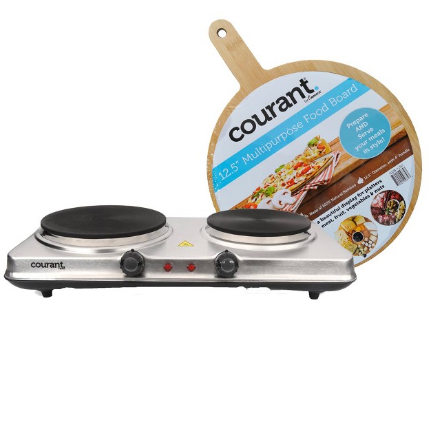 Courant 1700 Watts Electric Double Burner Stainless Steel Design With Food Board Included