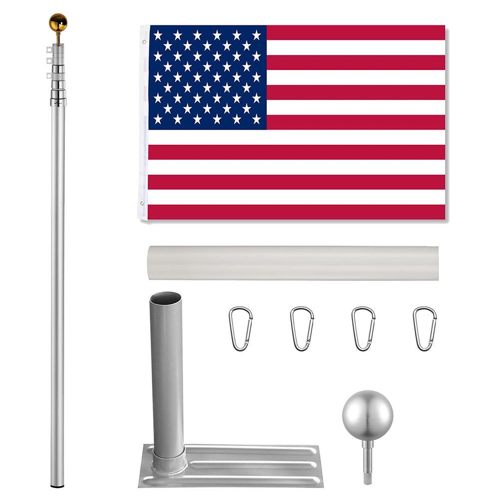 Yescom Aluminum Telescopic Flag pole Wheel Stand Set 25'