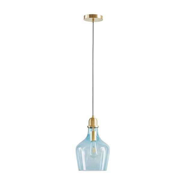 Auburn Bell Shaped Glass Pendant Gold blue Hampton Hill