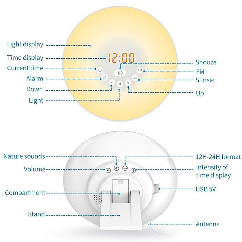 Led Sunrise Sunset Touch Sensing Digital Alarm Clock Night Light Wake Up Lighting