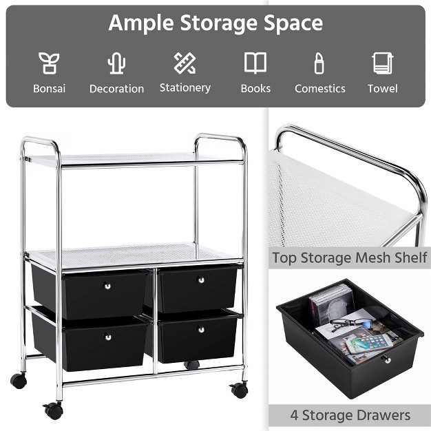 Yaheetech 4 drawer amp 2 shelf Rolling Storage Cart With Wheels black