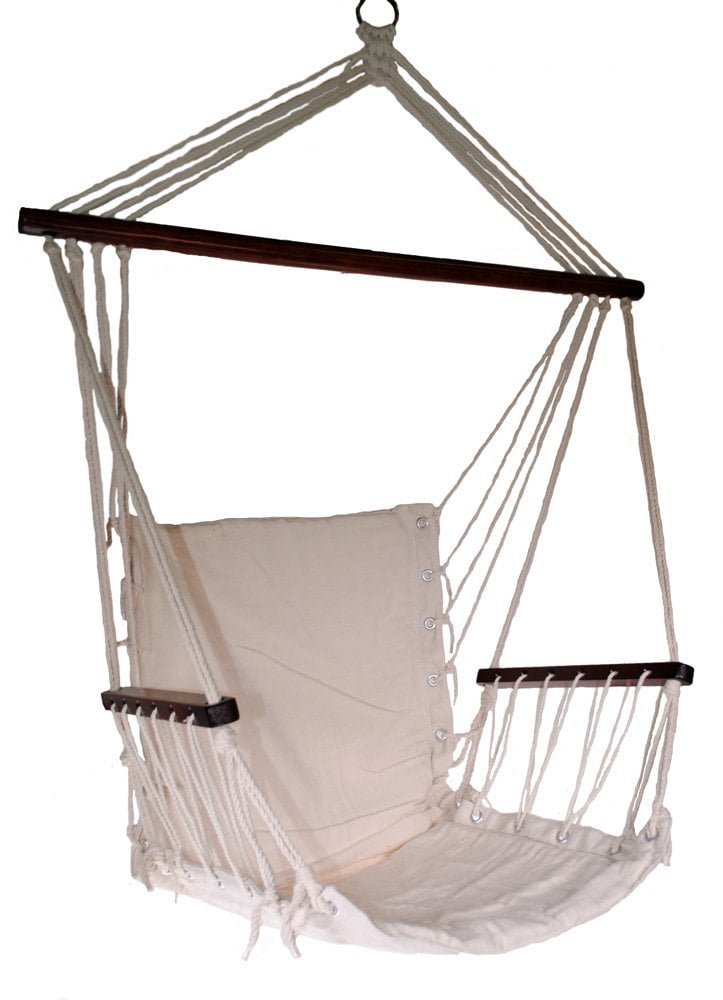 Shop4Omni Omni Patio Swing Seat Hanging Hammock Cotton Rope Chair with Cushion Seat Cream