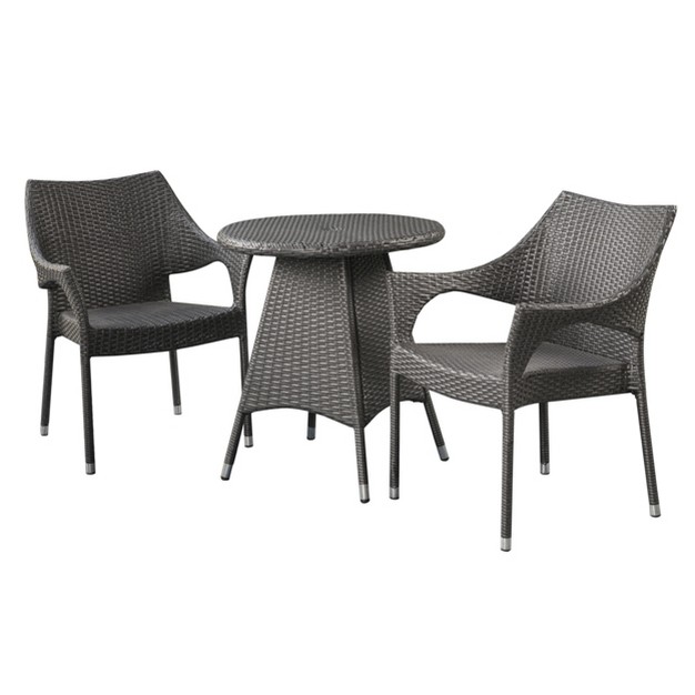 Ceylon 3pc Wicker Patio Bistro Set Gray Christopher Knight Home