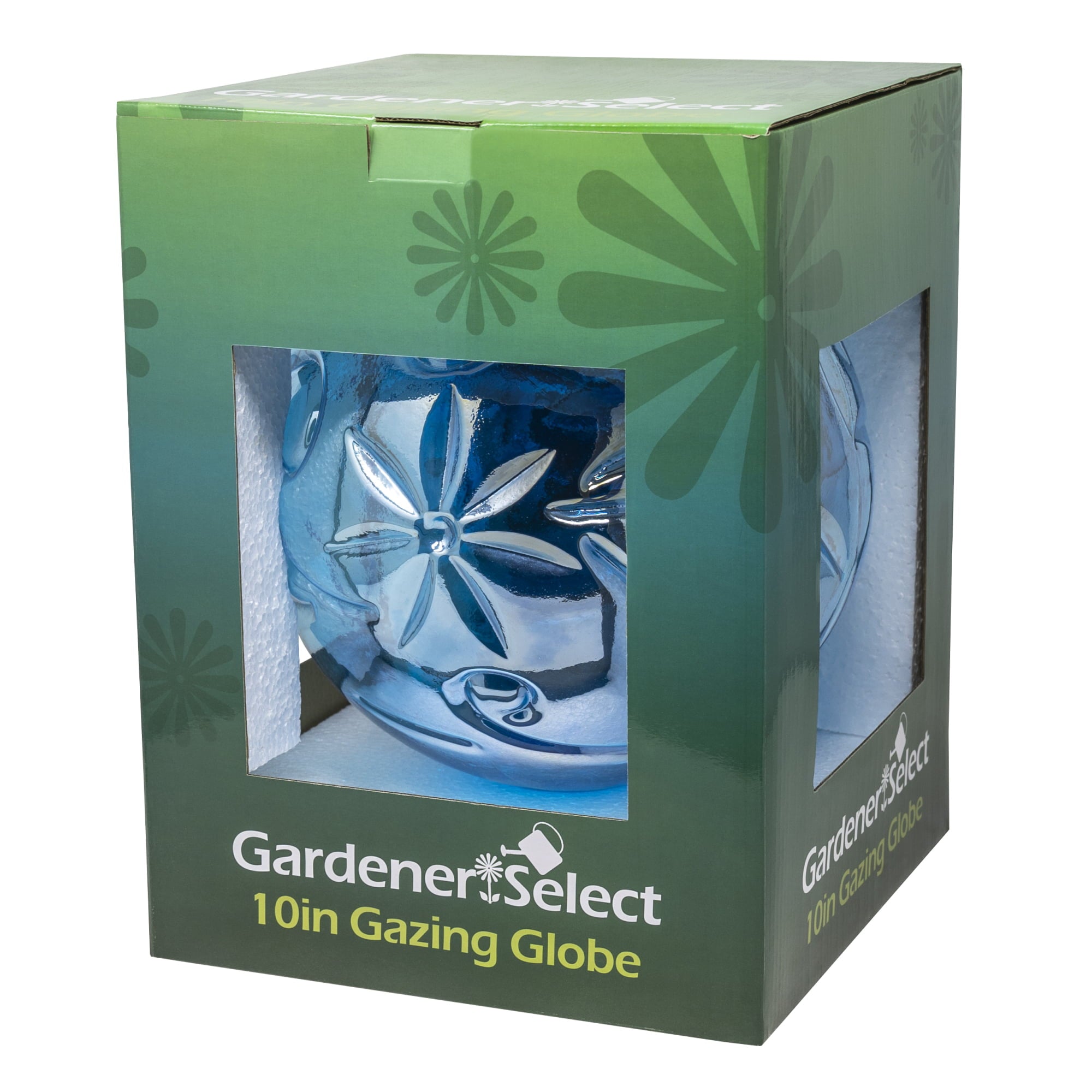 Gardener's Select GSA14BFG03 10 Blue w/ Flowers Glass Gazing Globe