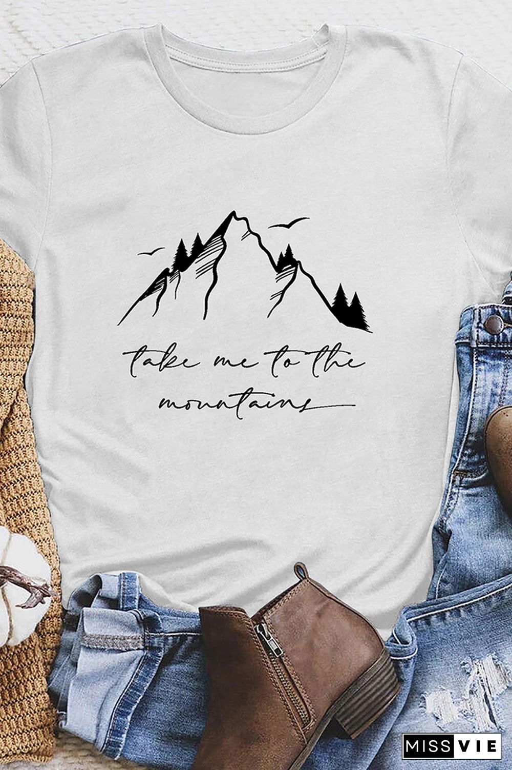 Take Me to the Moutains Graphic Tee Short Sleeve T-shirt Wholesale