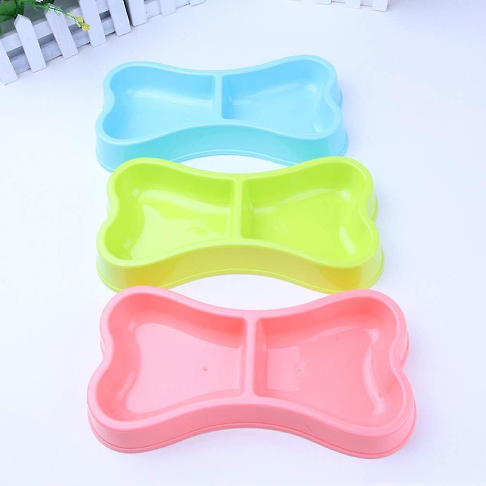 Bone Shape Pet Dog Double Bowls， Portable Puppy Water Food Feeder， Plastic Skid-proof Pet Feeding Bowl For Cats And Dogs (green) Green -