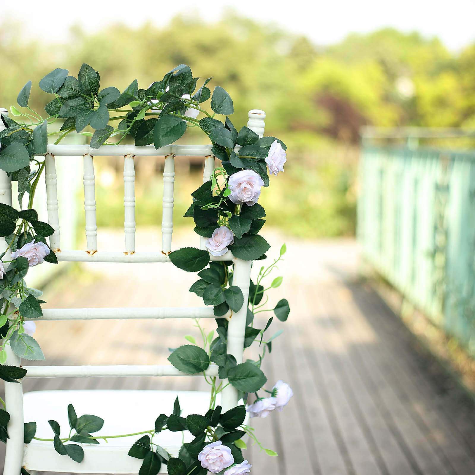 20 Blush Artificial Silk Roses Flower Garland Vine 6ft