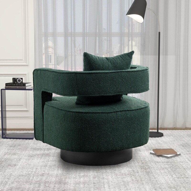 Leisure Swivel Accent Chair With Open Back and Pillow