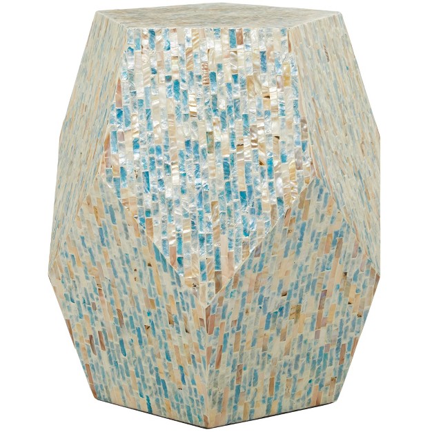 Natural Wood And Shell Geometric Accent Table Blue Olivia amp May