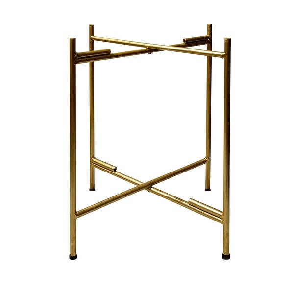 20 Inch High Round Side End Table with 2 Tier Iron Frame， Matte Gold