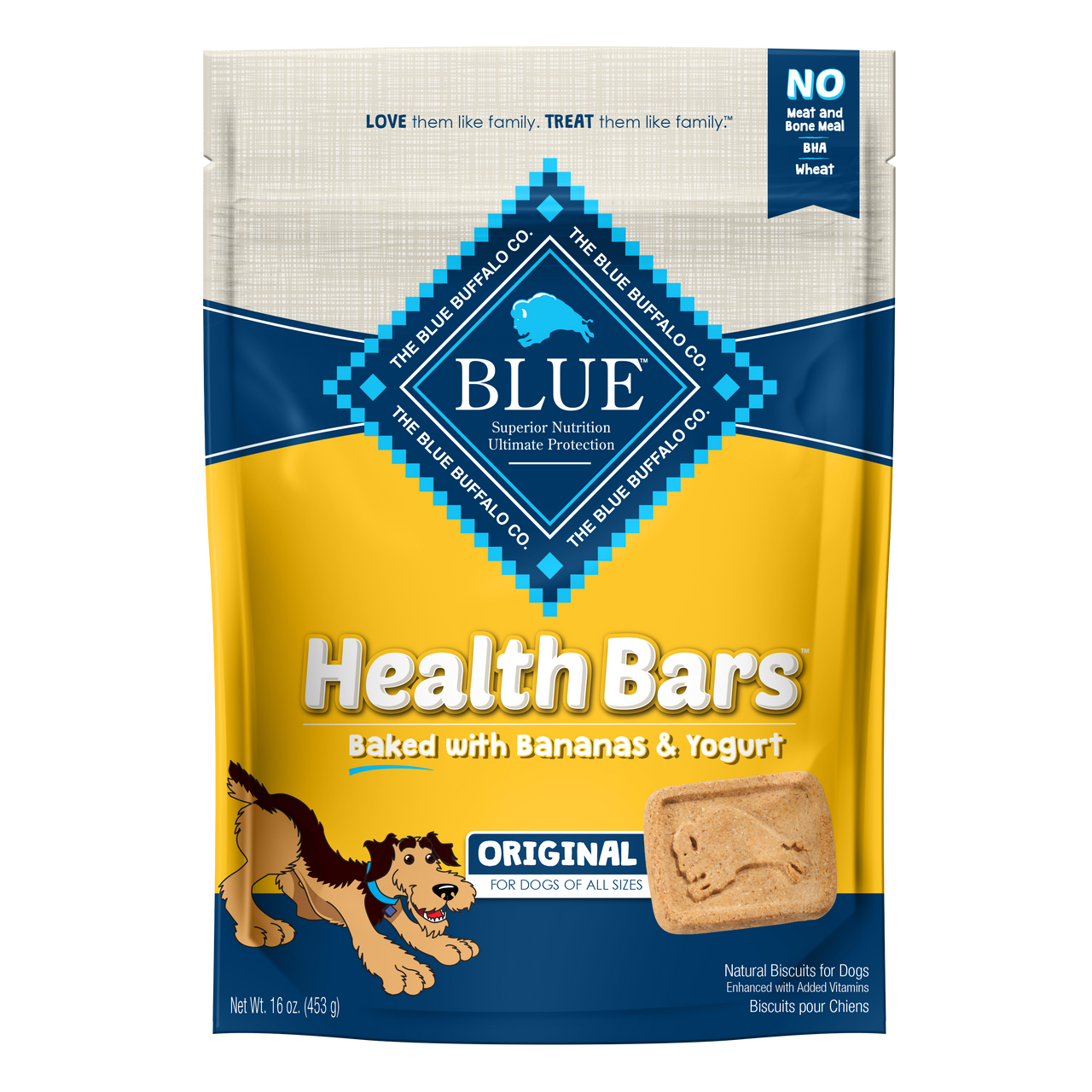 Blue Buffalo Health Bars Baked with Banana and Yogurt Dog Treats， 16 Oz. Bag