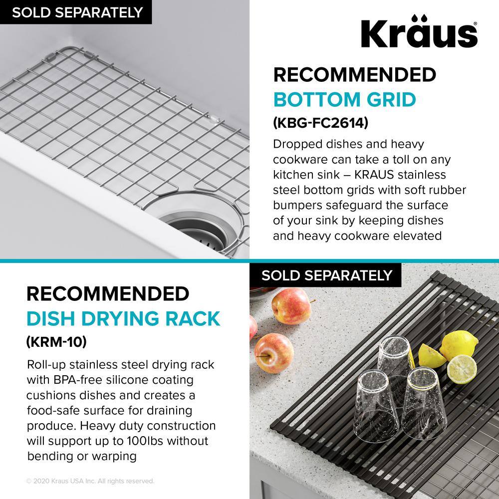 KRAUS Turino White Fireclay 29.88 in. Single Bowl Drop-InUndermount Kitchen Sink KFD1-30GWH