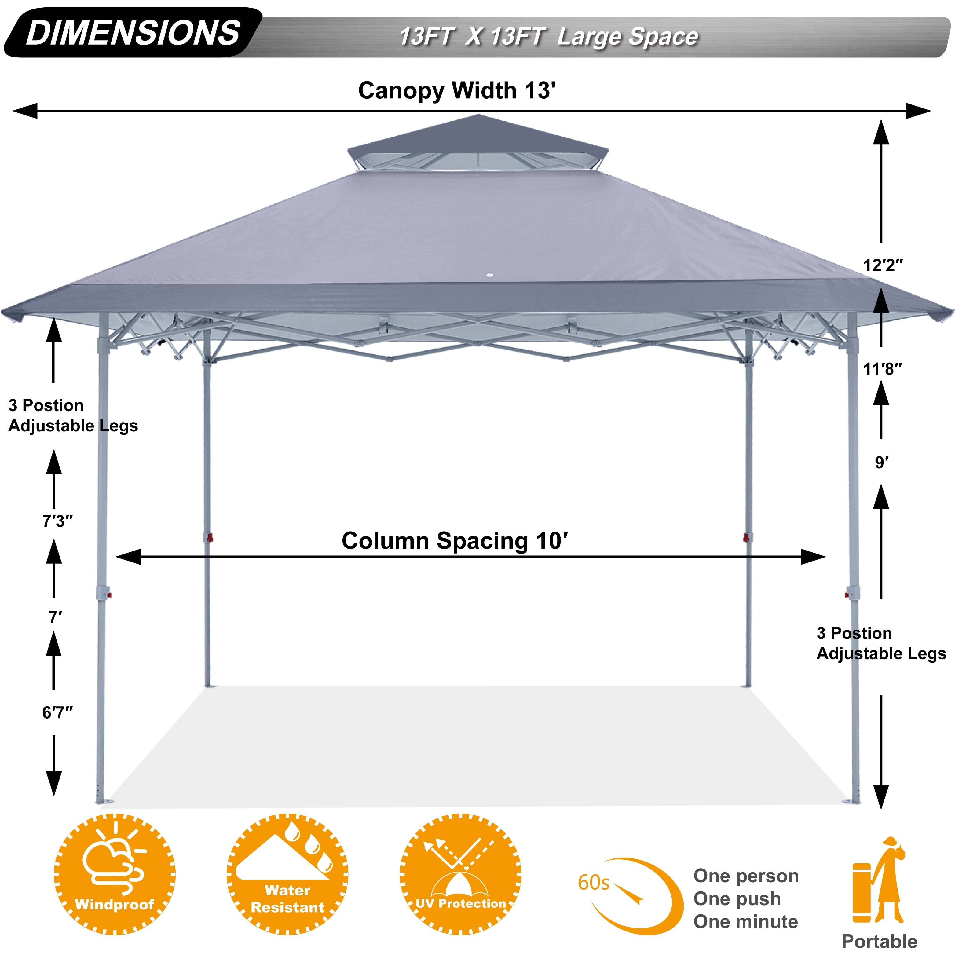 ABCCANOPY 13 ft x13 ft Outdoor Gazebo Pop up Sun Shade Canopy Tent, DarkGray