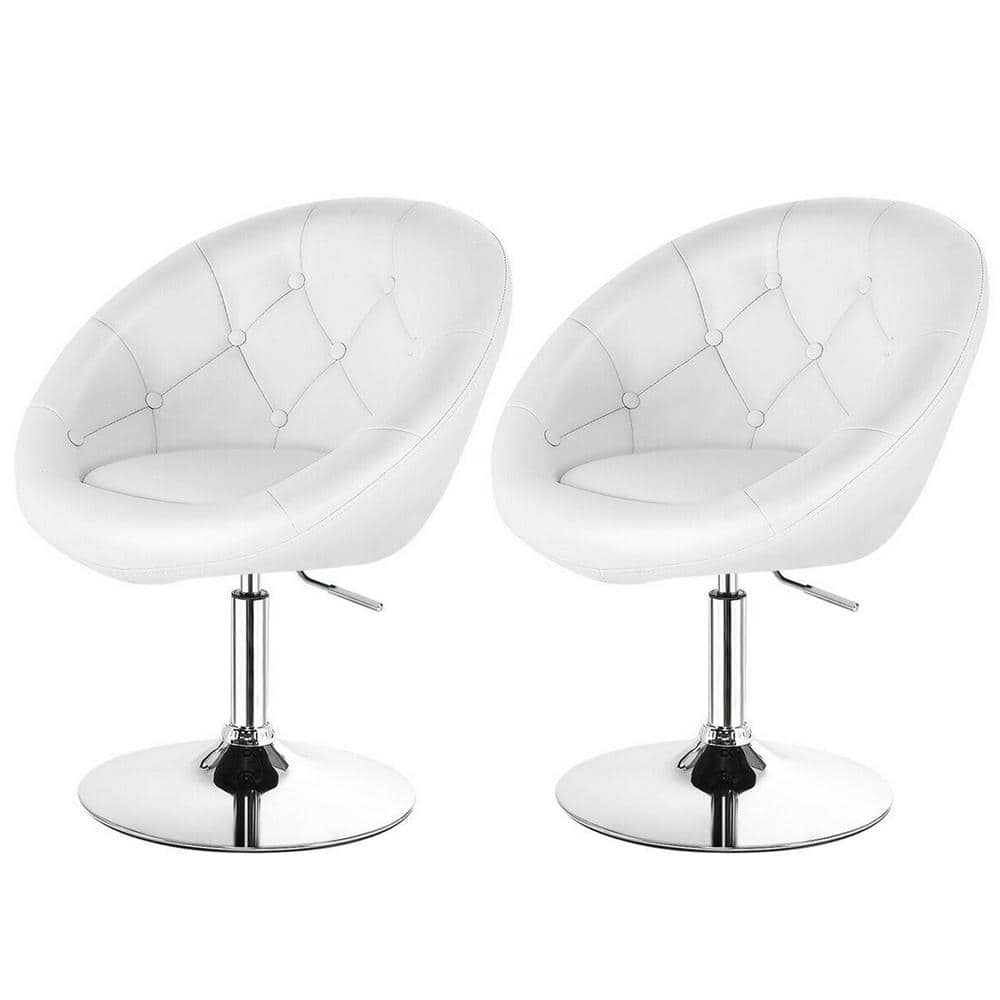 Gymax 36 in. Swivel Bar Stools Low Back Metal Height Adjustable Round Tufted Back Bar Chairs White (Set of 2) GYM05620