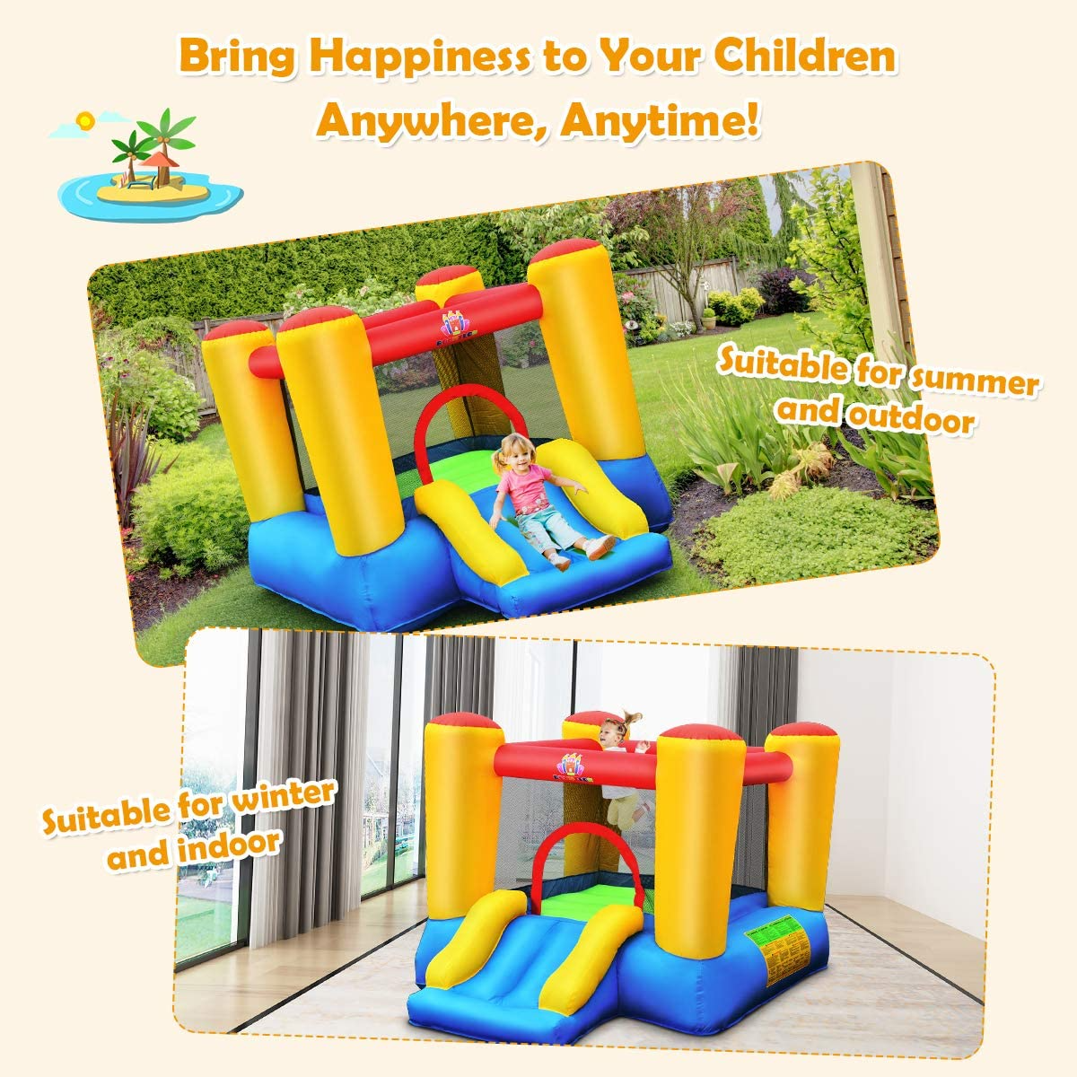 BOUNTECH Inflatable Bounce House, Kids Jump 'n Slide Bouncer with Jumping Area