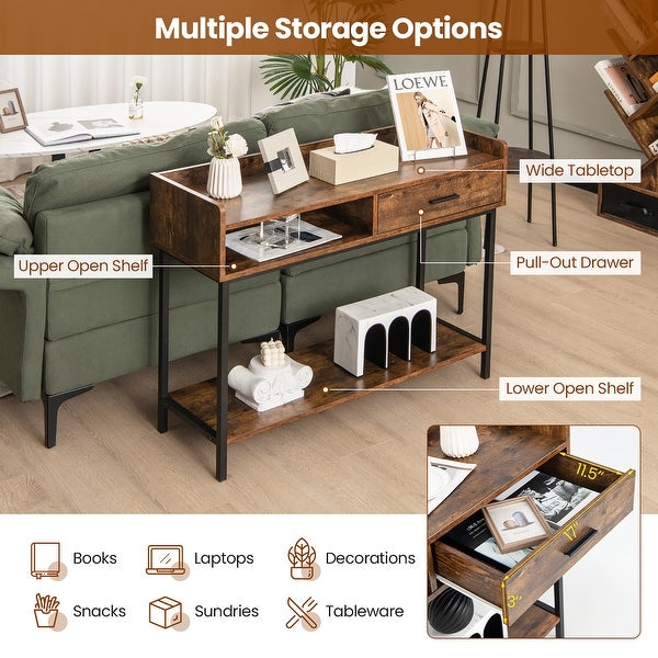 Costway Long Console Couch Side Table withDrawer Metal Frame for - See Details