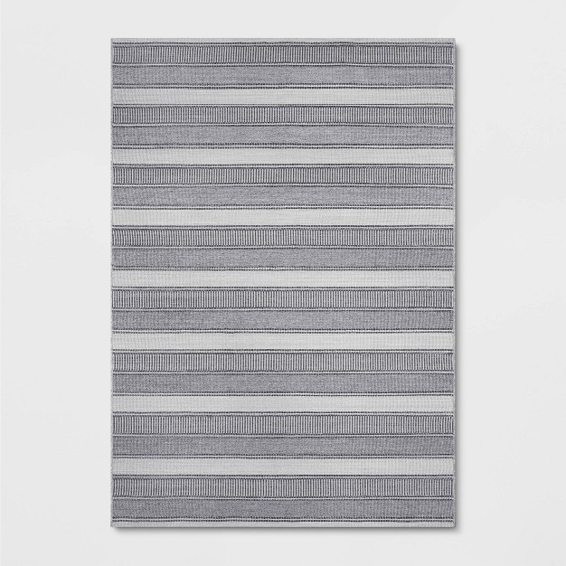 7 x27 x10 x27 Striped Rectangular Woven Outdoor Area Rug Charcoal Gray ivory