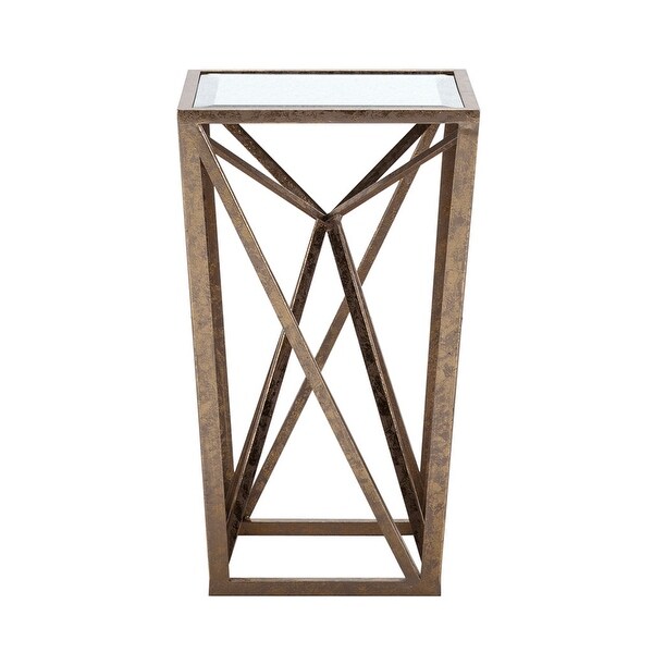 Angular Metal Accent Table with Tempered Glass Top