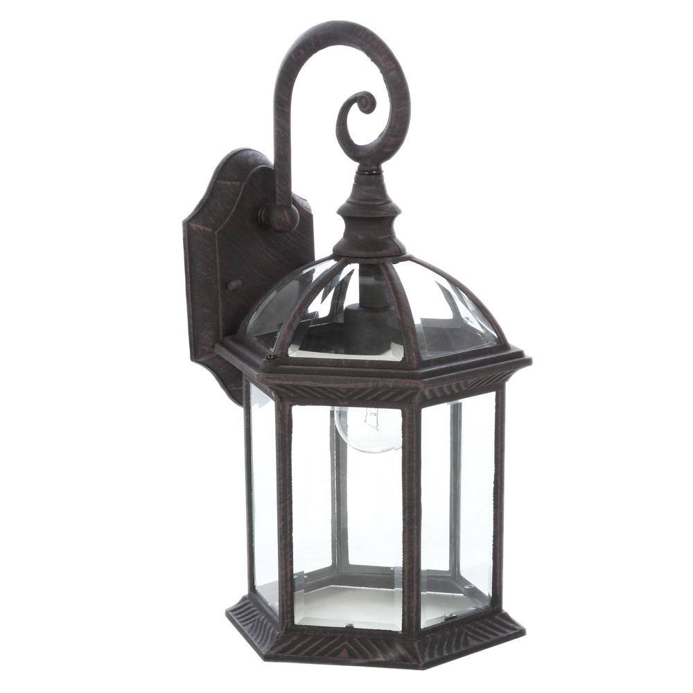 Hampton Bay Wickford 1-Light Weathered Bronze Outdoor Wall Light Fixture with Clear Glass (2-Pack) 7072-2RT