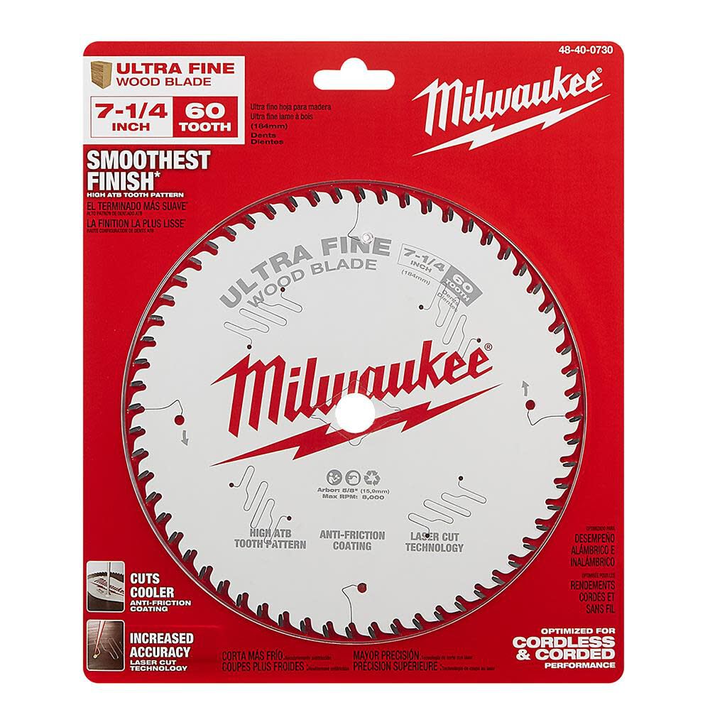 Milwaukee 7-1/4 in. 60T Ultra Fine Finish Circular Saw Blade 48-40-0730 from Milwaukee