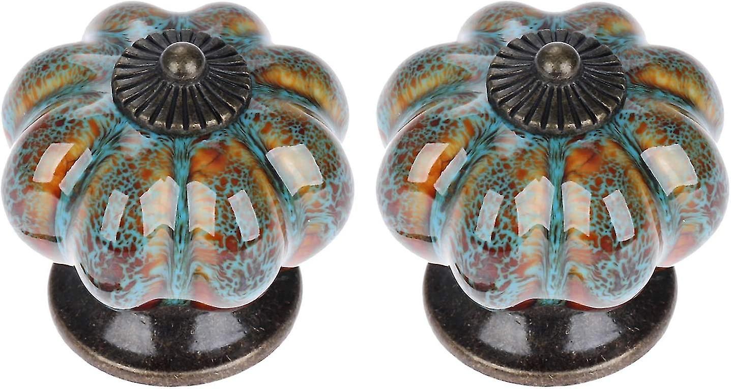 Drawer Handle Knobs Pull Handles For Wardrobes Cupboards Made Of Ceramic With Leopard Print (2 Pcs， Blue)