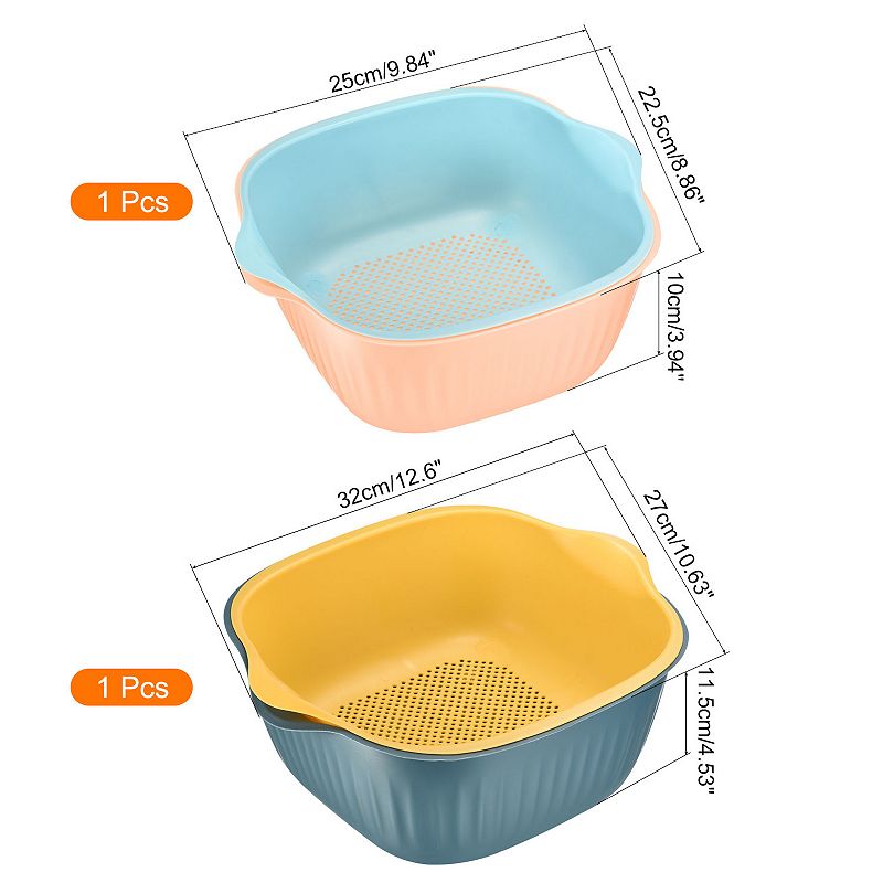 Kitchen Colander Bowl Set 2PCS， Plastic Food Strainer Drain Basket