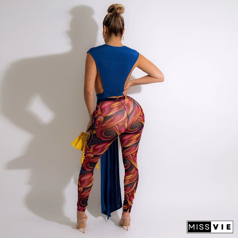 Sexy Bandage Crop Top Printed Pencil Pants Set