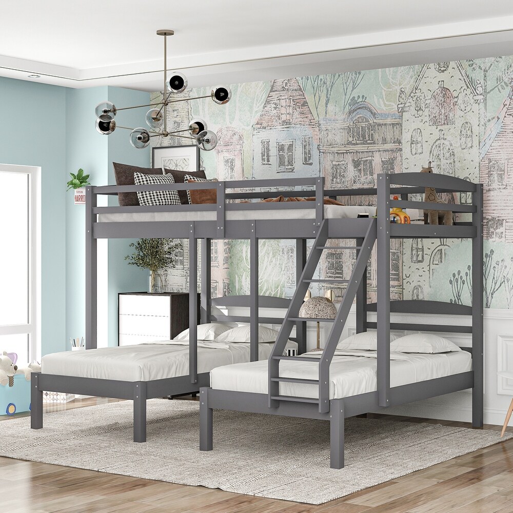 Gray Full over Twin   Twin Bunk Bed Triple Bunk Bed with Drawers