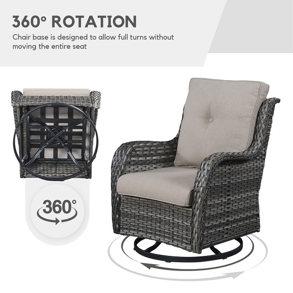 Outdoor Wicker 3Seat Sofa with Fire Pit Table Swivel Chiar Table