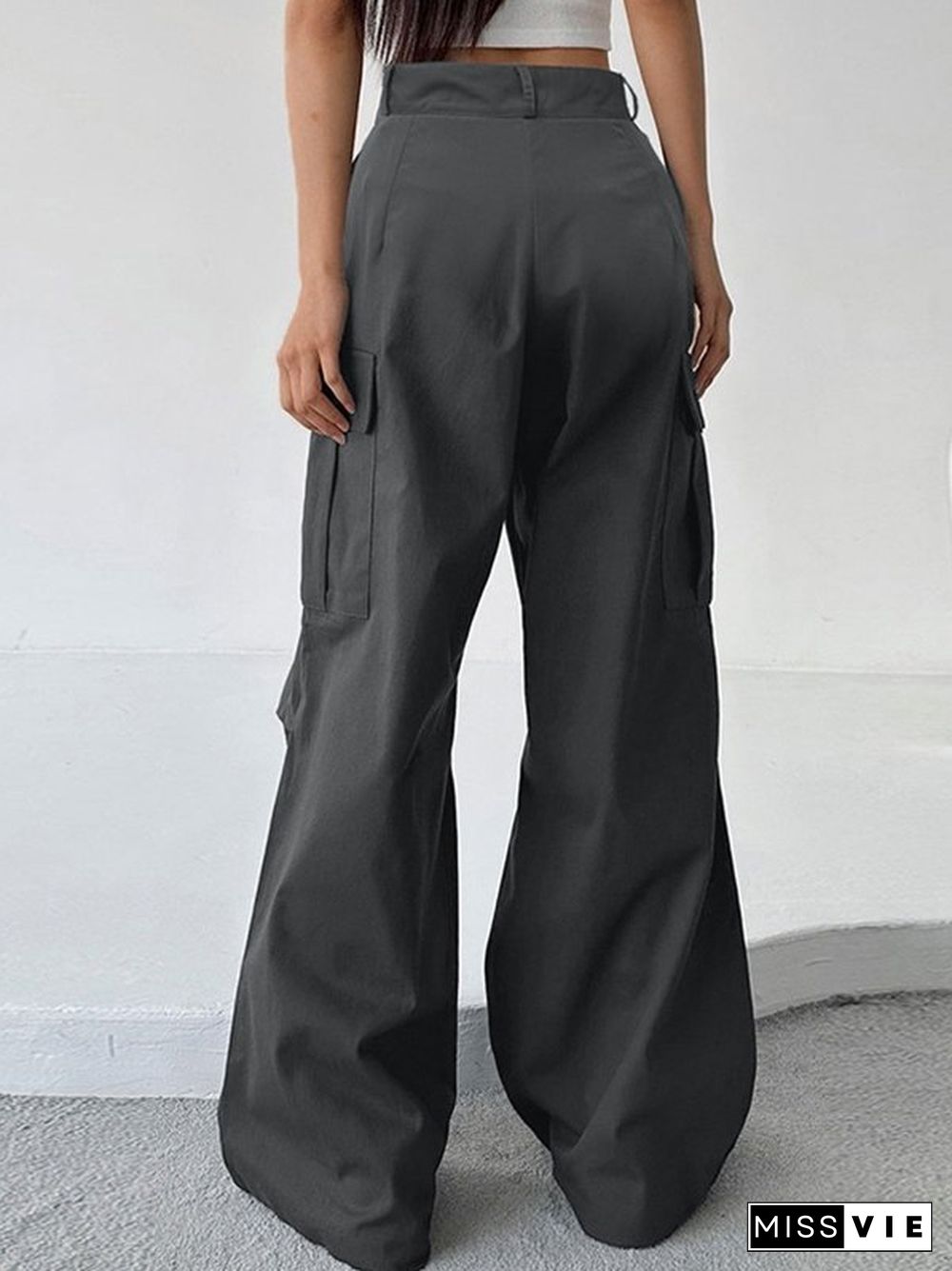 Street Pleated Large Pocket Cargo Straight Leg Pants